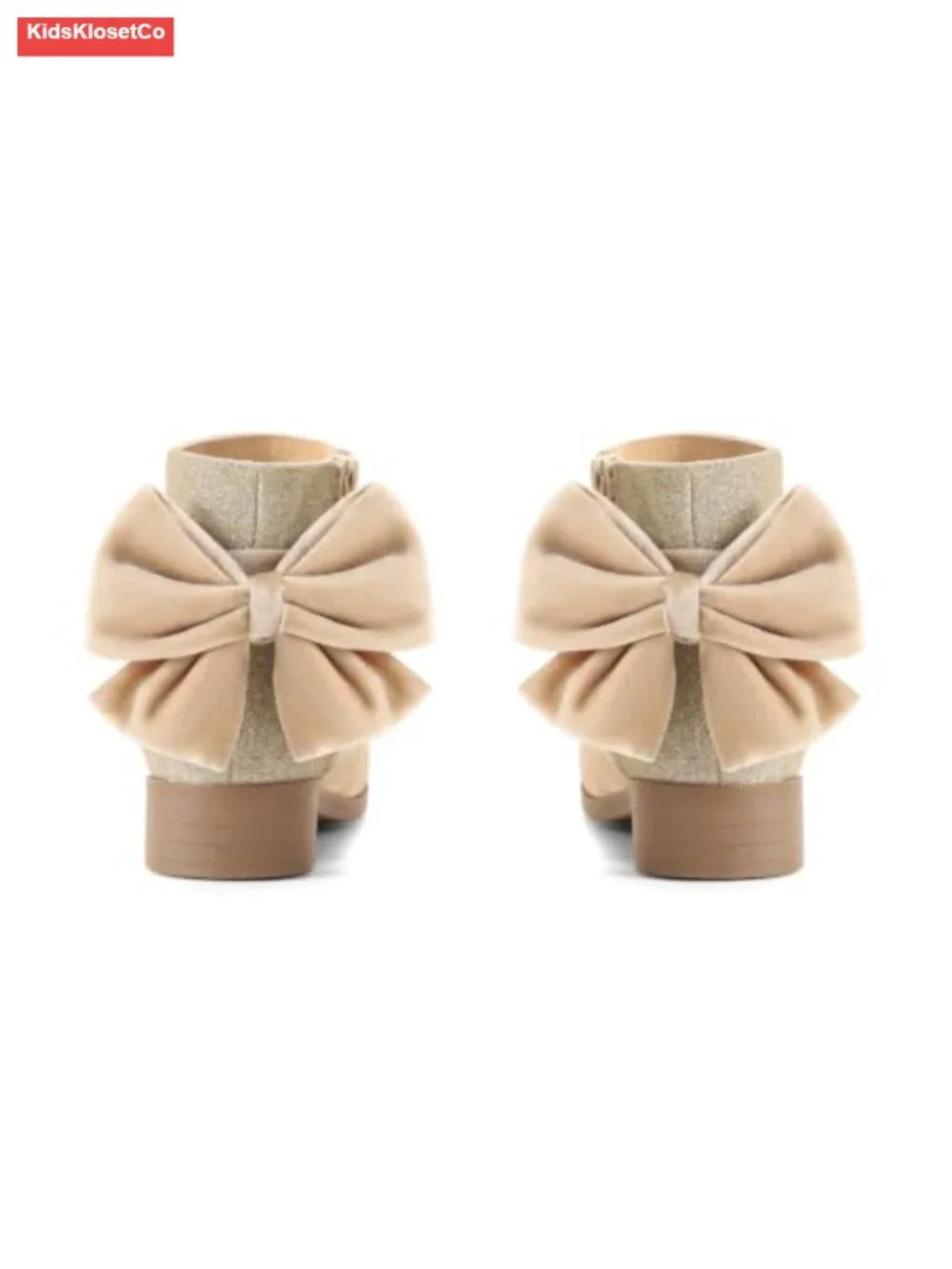 Girls Glitter Ankle Boots Bow Chunky Low Heel Zip Dress Booties Faux Suede Faux